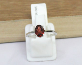 6 X 8 MM - 100%  Natural Red Garnet - 925 Sterling Silver - Prong Setting - Ring Jewelry - Promise Ring - Birthstone Ring - US Size 3 - 13