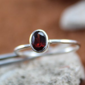 Natural Garnet Ring - 925 Sterling Silver - Gemstone Jewelry - Handmade Jewelry - Gold Garnet Ring - January Birthstone Ring -  Promise Ring