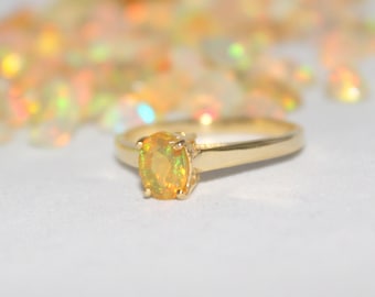 14K Gold Ethiopian Opal Ring: Handmade Dainty Birthstone Jewelry, Promise Ring, Fire Opal Ring, Women Ring, Gemstone Ring, Gift For Her