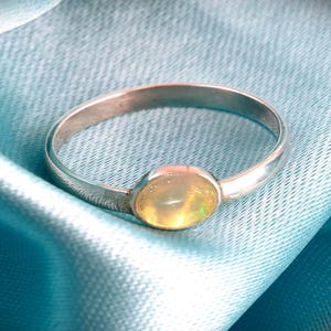 Natural Ethiopian Opal, 925 Sterling Silver Bezel Solitaire, Horizontal Minimalist Dainty Stacking, October Birthstone Elegant Promise Gift image 3