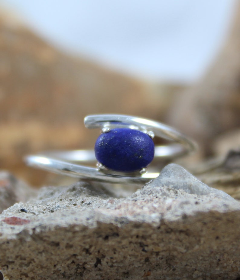 Simple Statement Ring Handmade Jewelry 925 Sterling Silver Jewelry Oval Cabochon Natural Lapis Lazuli Ring Birthstone Ring