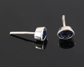 Handmade Earrings - 925 Sterling Silver - 3 X 5 MM Sapphire Gemstone - Natural Blue Sapphire Earrings - Silver Earrings -  September Birthst