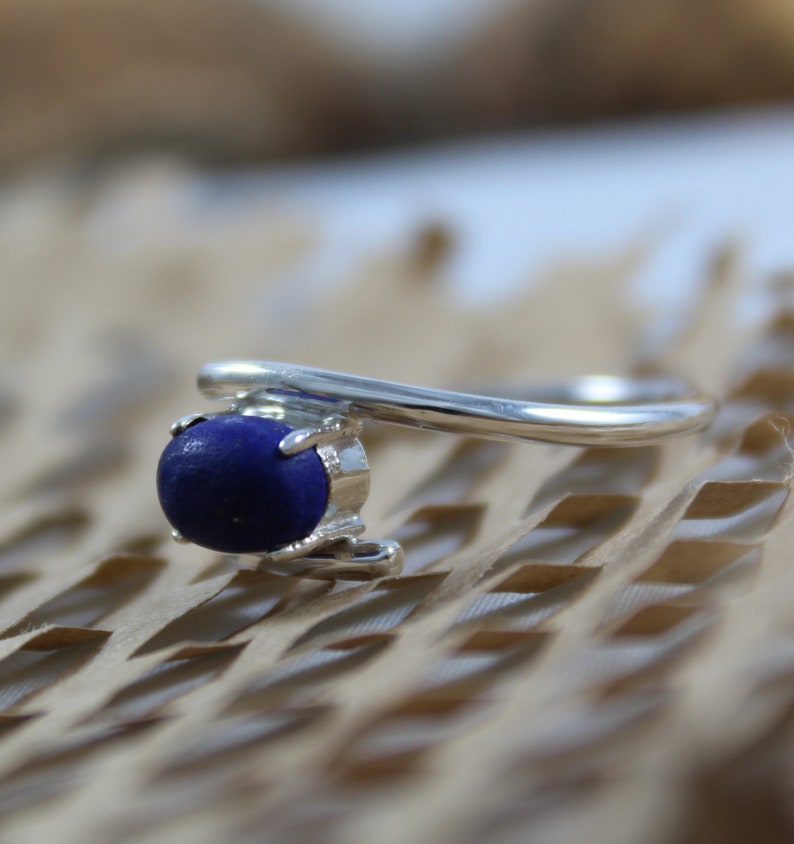 Simple Statement Ring Handmade Jewelry 925 Sterling Silver Jewelry Oval Cabochon Natural Lapis Lazuli Ring Birthstone Ring