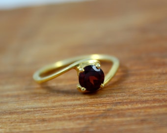 925 Sterling Silver, Natural Garnet Ring, Handmade Jewelry, Red Garnet Ring, Statement Ring, Birthstone Jewelry, Rose Gold Plated, Gold Ring