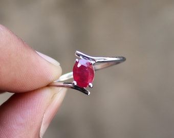 Handmade Ruby Solitaire Ring: 925 Sterling Silver, July Birthstone