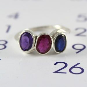 925 Sterling Silver, Natural Sapphire, Multi Gemstone Ring, Handmade Gemstone Ring, Amethyst Silver Ring, Ruby Jewelry, Birthstone Ring