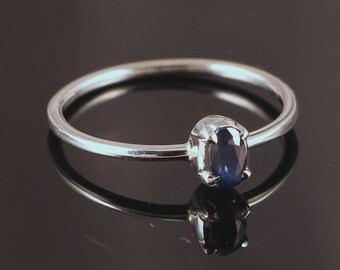 Natural Blue Sapphire 925 Sterling Silver 5x3mm Oval Prong Set Solitaire Ring Dainty Blue Sapphire Stacking Ring September Birthstone Gift