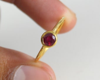 Natural Ruby Ring, 14K Gold Dainty Ruby Ring, 5MM Round Single/Classic Gemstone, Minimalist, Promise, Stackable Ring, July Birthstone Ring