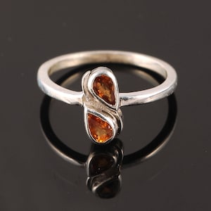 Handmade Jewelry, 925 Sterling Silver, Orange Sapphire Ring, Silver Sapphire Ring, Gift For Her, Gift For Wife, Small Rings, September Birth