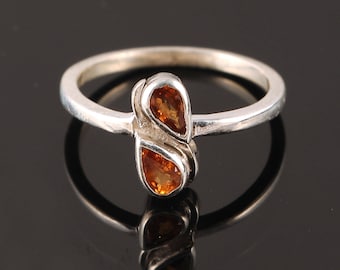 Handmade Jewelry, 925 Sterling Silver, Orange Sapphire Ring, Silver Sapphire Ring, Gift For Her, Gift For Wife, Small Rings, September Birth