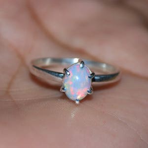 Natural Ethiopian Fire Opal Silver Ring, 925 Sterling Silver, Multi Fire Opal Ring , Dainty Women Ring, Prong Setting, Handmade, Birthstone