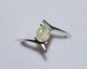 Ethiopian Opal - 925 Sterling silver - 5 X 7 Oval Cut - Welo Fire Opal - Twist Band Ring - Handmade Jewelry - October Birthstone - FireOpal