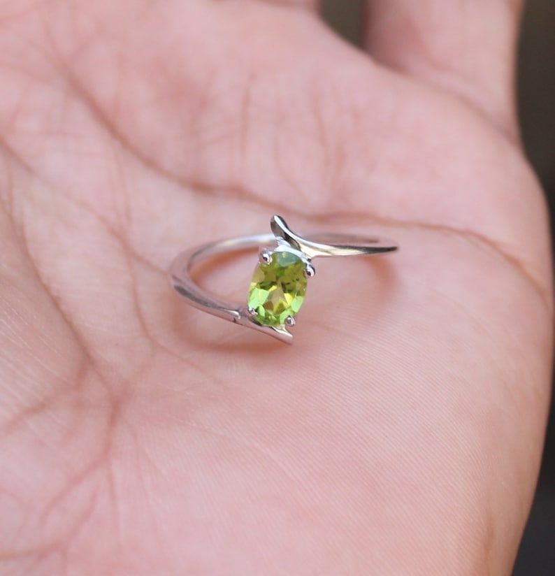 925 Solid Sterling Silver Natural Green Peridot Ring Jewelry Handmade Promise Ring Birthstone Ring Size US 3 to 13 Twisted Ring image 4