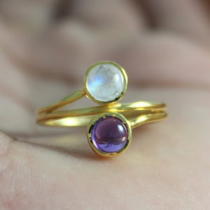 Rainbow Moonstone Ring, Amethyst Ring, 925 Silver Ring, Silver Moonstone Ring, 925 Solid Sterling Silver Ring, Boho Ring, Ring for Women