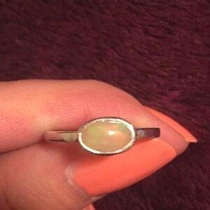 Natural Ethiopian Opal, 925 Sterling Silver Bezel Solitaire, Horizontal Minimalist Dainty Stacking, October Birthstone Elegant Promise Gift image 2