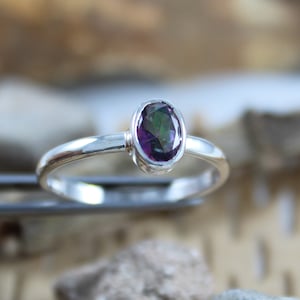 Simple Mystic Topaz Ring, Natural Topaz Gemstone Ring, Sterling Silver Ring, Topaz Solitaire Ring, Minimalist Ring, Dainty Birthday Present