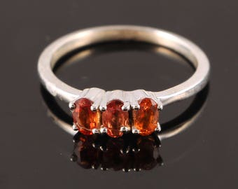 Handmade Jewelry, 925 Sterling Silver, 3 Pcs Orange Sapphire Ring, Silver Sapphire, Gift For Her, Gift For Wife, Small Rings, Orange Jewelry