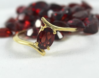 Natural Red Garnet Ring - Gold Gemstone Ring - 5 X 7 Natural Red Garnet - Size US 3 - 13 - 14K 18K Gold - Birthstone Ring