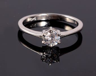 Lab Created Diamond Ring, Handmade Silver Ring, 925 Sterling Silver, 6 prong Set, 5 MM Round Cut, Gift For Her, Ring For Women, Gift For Her