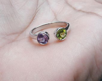 Bague faite à la main, bague naturelle peridot Amethyst, 925 Sterling Silver, Ring Jewelry, Semiprecious Stone, Fine Ring, AAA Quality, Gift For Her