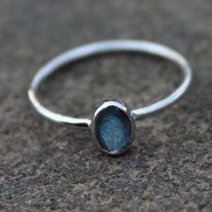 Natural Labradorite Ring, 925 Sterling Silver, Handmade, Dainty Silver Ring, Solitaire Ring, Blue Stone Ring, Statement Ring, Promise Ring