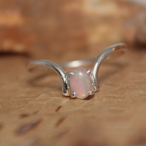 Natural Rainbow Fire Ethiopian Opal 925 Silver Chevron Ring October Birthstone Promise Solitaire Stackable Unique Wishbone Ring Gift For Her image 10