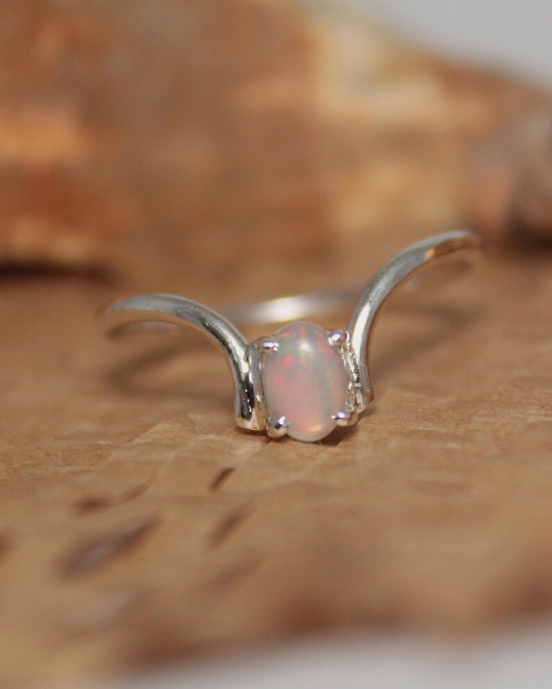 Natural Rainbow Fire Ethiopian Opal 925 Silver Chevron Ring October Birthstone Promise Solitaire Stackable Unique Wishbone Ring Gift For Her image 10