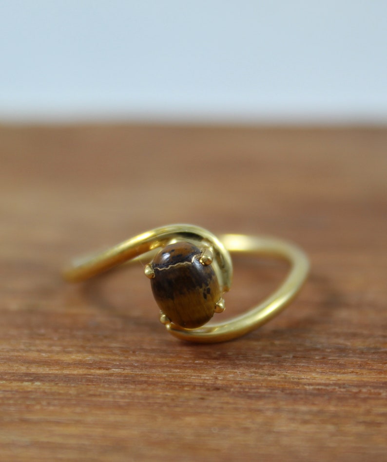 Gold Plated Ring Natural Tiger Eye Ring 925 Sterling Silver Handmade Ring 5 X 7 MM Oval Cabochon Rose Gold Plated Birthstone image 2
