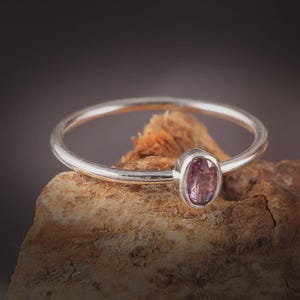 Natural Pink Sapphire Sterling Silver Ring, September Birthstone Solitaire Ring, Dainty Pink Sapphire Ring, Pink Stone Ring, Promise Ring