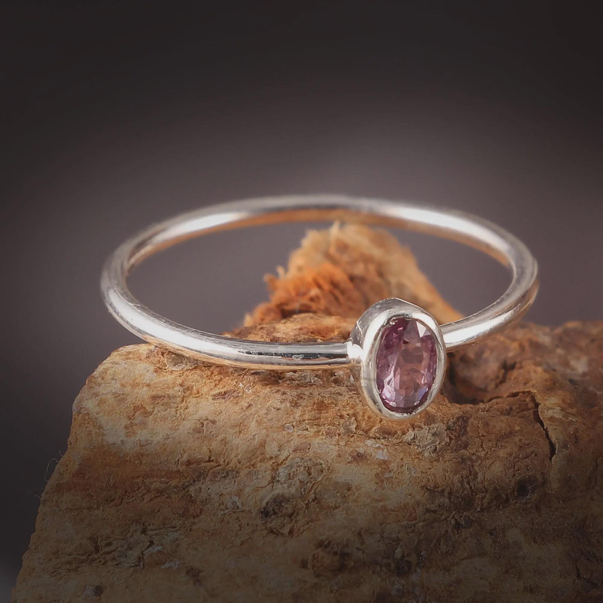 Bague En Argent 925 Et Or 24 Ct Avec Saphir Rose - Taille 48/49 Femme - Pierres Précieuses - Neuf Avec étiquettes