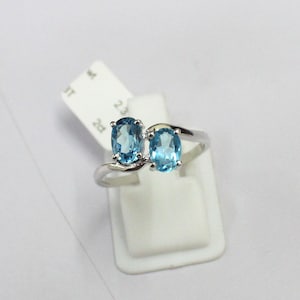 925 Sterling Silver - Natural Blue Topaz - Beautiful Blue Topaz Ring - Dual Blue Topaz Ring - Birthstone Ring - Handmade jewelry - US 3 - 13