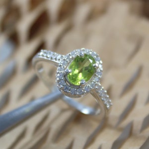 Natural Peridot, Cluster Rings, Half Eternity Band, August Birthstone Ring, Peridot Engagement Ring, Sterling Silver Bridal Prong Set Ring