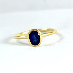 Natural Blue Sapphire Gold Ring, 14K Solid Gold Ring, Bezel Set Oval Sapphire Ring, September Birthstone Ring Gold Minimalist Ring Gift Wife