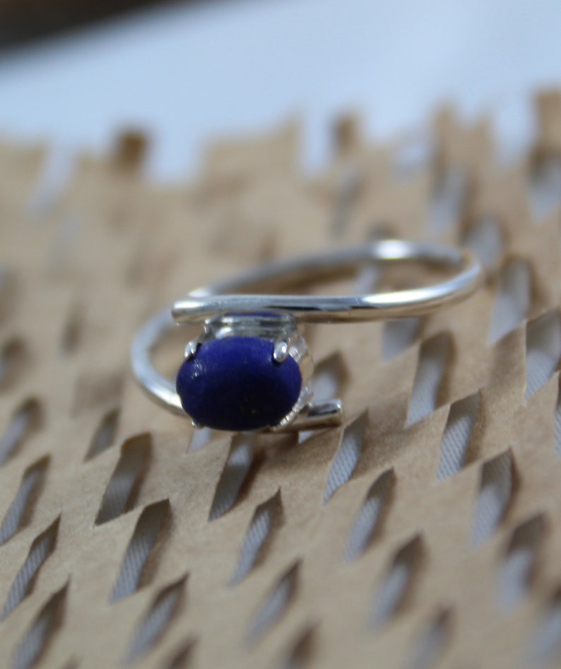 Simple Statement Ring Handmade Jewelry 925 Sterling Silver Jewelry Oval Cabochon Natural Lapis Lazuli Ring Birthstone Ring