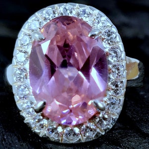 Synthetic Pink Tourmaline Ring-925 Sterling Silver-Prong Setting-Cluster Ring-C.Z.-Ring Jewelry-Promise Ring-Birthstone Ring-US Size 3-13