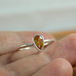 Natural Yellow Citrine - 925 Sterling Silver - Handmade Ring - Gemstone Jewelry - Statement Ring - 5 X 7 MM Pear Cut - November Birthstone
