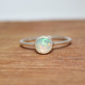 Natural Ethiopian Opal Silver Ring, Welo Fire Opal, 925 Sterling Silver Ring, Dainty Stacking Ring, Handmade, Birthstone, Solitaire Ring
