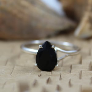Natural Black Onyx - 925 Sterling Silver - 7 X 10 Pear Cut Shape - Handmade Silver Jewelry - Black Onyx Silver Ring - Birthstone Silver Ring