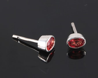 Natural Red Sapphire, 925 Sterling Silver, Silver Sapphire Studs, Tiny Minimalist Studs, 3X5 MM Oval Cut, Beautiful Red Jewelry,Gift For Her