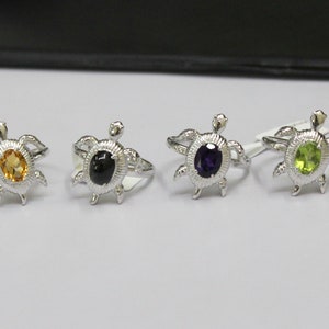 925 Sterling Silver - Tortoise Ring - Natural Peridot - Natural Amethyst - Natural Citrine - Natural Black Star - All Size US 3 - 13