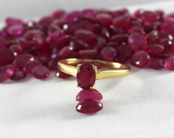 Oval Ruby Solitaire Ring, 14K Gold Ruby Ring, Natural Red Ruby Engagement Ring, Prong Set Promise Ring, Anniversary Gift, July Birthstone