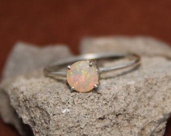 925 Sterling Silver - Natural Ethiopian Opal - 6 MM Opal Cut - Handmade Ring - Opal Stacking Ring - October Birthstone Ring - Promise Ring