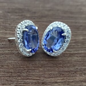 Tanzanite Stud Earring, Cubic Zircon Stud Earring, Sterling Silver Oval Cut Solitaire Big Stud Earring, Dainty Bridal Jewelry, Wedding Gift