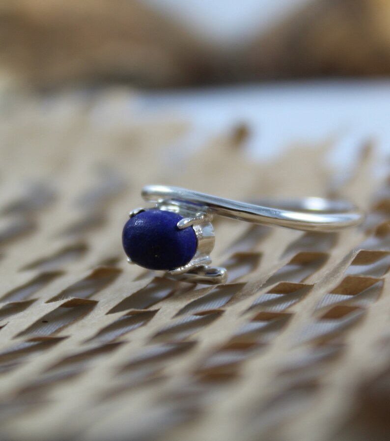 Simple Statement Ring Handmade Jewelry 925 Sterling Silver Jewelry Oval Cabochon Natural Lapis Lazuli Ring Birthstone Ring