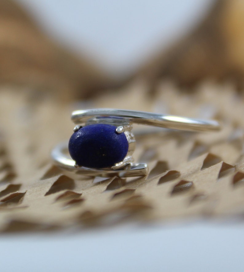 Simple Statement Ring Handmade Jewelry 925 Sterling Silver Jewelry Oval Cabochon Natural Lapis Lazuli Ring Birthstone Ring