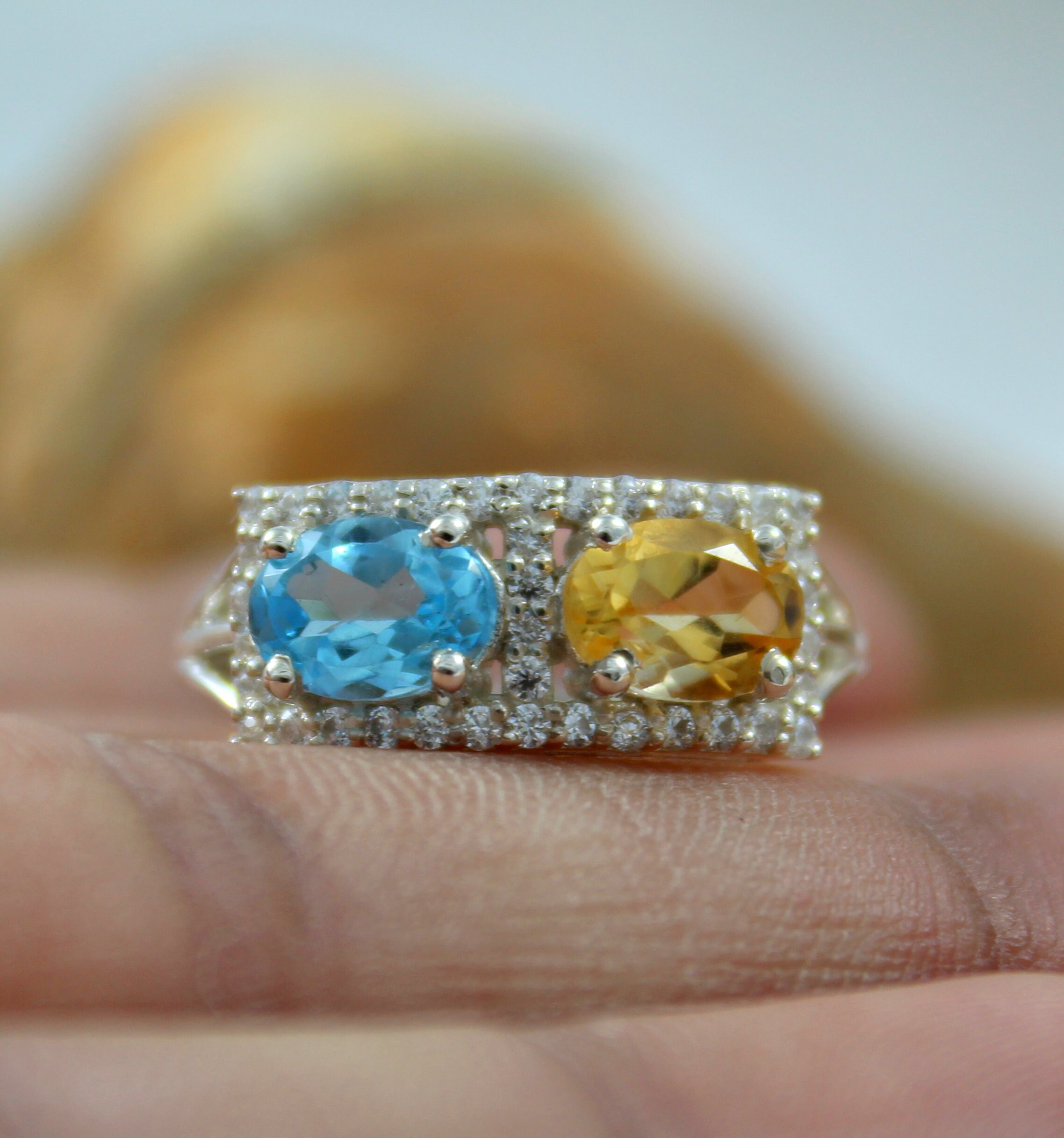 4.63 Carat Genuine Citrine and White Topaz .925 Sterling Silver Ring main image 1