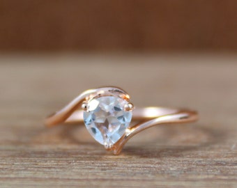 Rose Gold - Gold Ring - Natural Heart Topaz Ring - 925 Sterling Silver - Natural White Topaz Ring - Handmade Gemstone Jewelry - Simple Ring