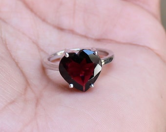 Natural Red Garnet ~ Heart Ring ~ 12 MM Heart Garnet ~ 925 Sterling Silver ~ Silver Garnet Heart Ring ~ Gift For Her ~ Anniversary Gift