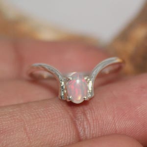 Natural Rainbow Fire Ethiopian Opal 925 Silver Chevron Ring October Birthstone Promise Solitaire Stackable Unique Wishbone Ring Gift For Her image 2