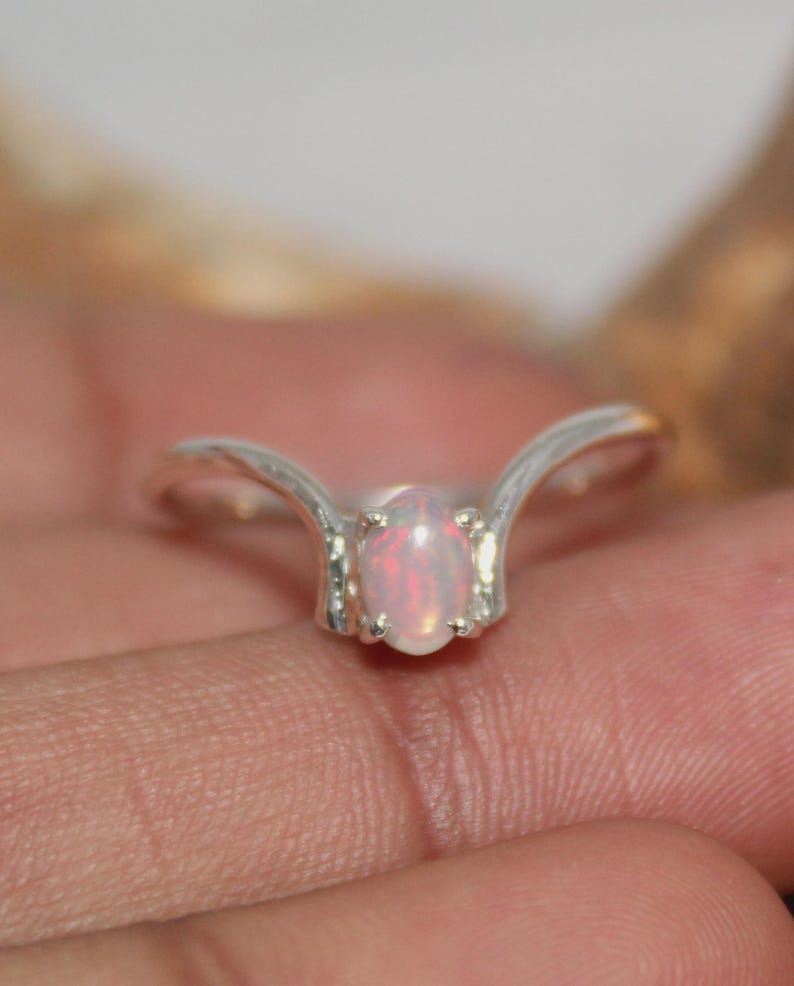 Natural Rainbow Fire Ethiopian Opal 925 Silver Chevron Ring October Birthstone Promise Solitaire Stackable Unique Wishbone Ring Gift For Her image 2